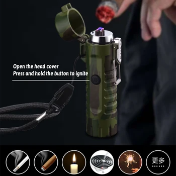 

2 In 1 Multifunctional Lighter LED Lamp Usb Chargeable Lighters Waterproof Double Arc Charging Lighter With Flashlight Led Lamp