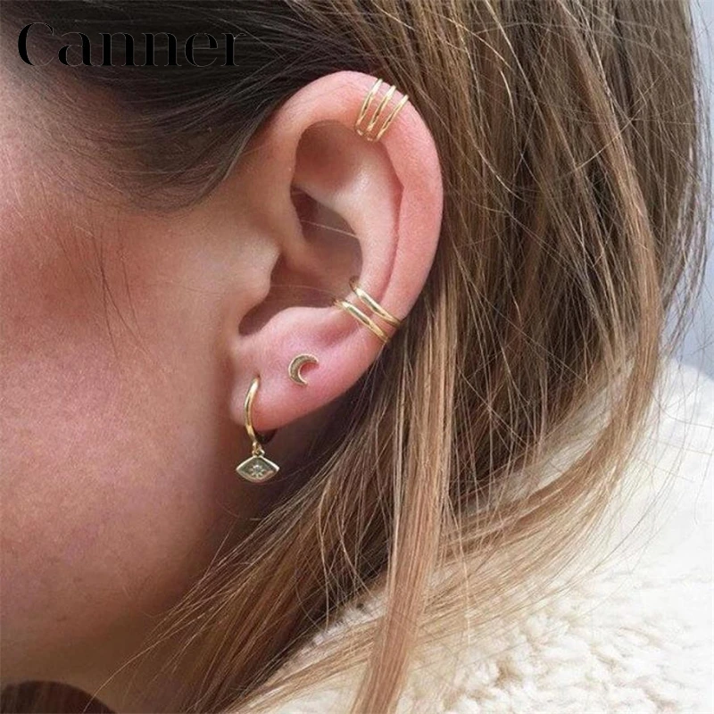 

925 Sterling Silver Round Gold Silver Eye Hoop Earrings Female Sun Zircon Eyes Earrings Women Jewelry Minimalist Earrings