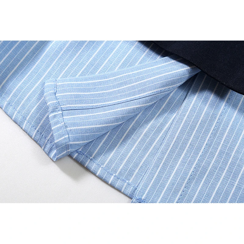 Fake Two Piece 2020 Woman Blue Striped Blouse Long