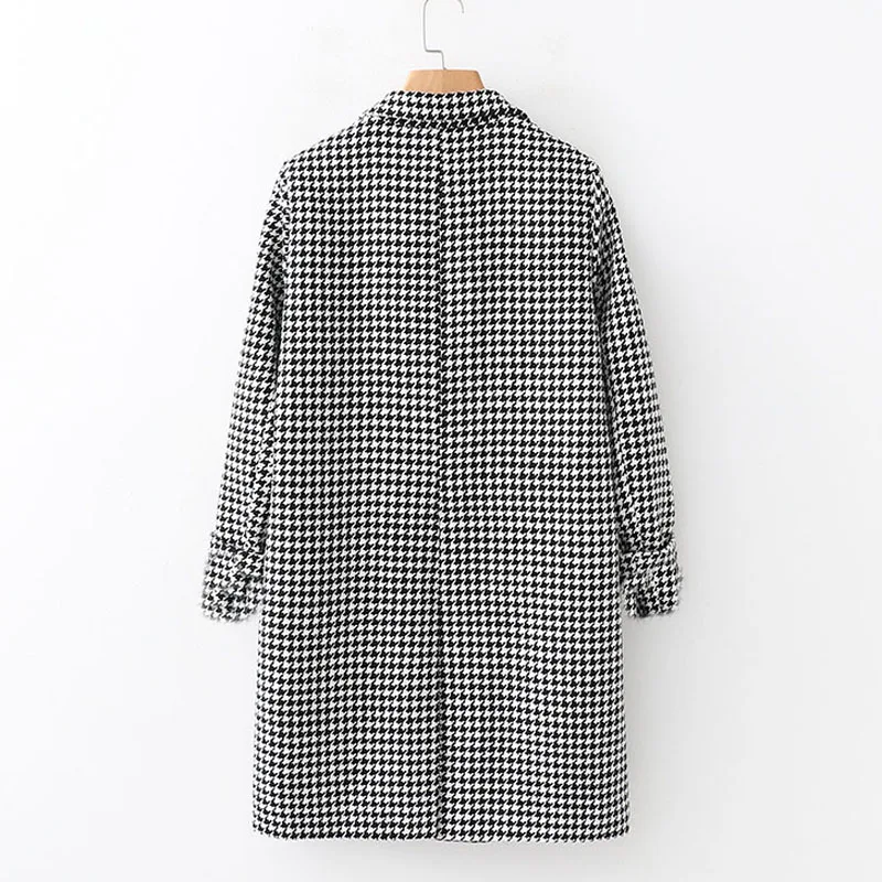 RR Double Breasted Faux Wool Coats Women Fashion Houndstooth Jackets Women Elegant Pockets Coats Female Ladies JG