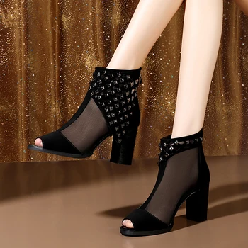 

2020 Summer Block Heels Luxury Sandals Open Toe shoes Spring Shoes Lace Denim Women's Med Suit Female Beige Ladies Chunky