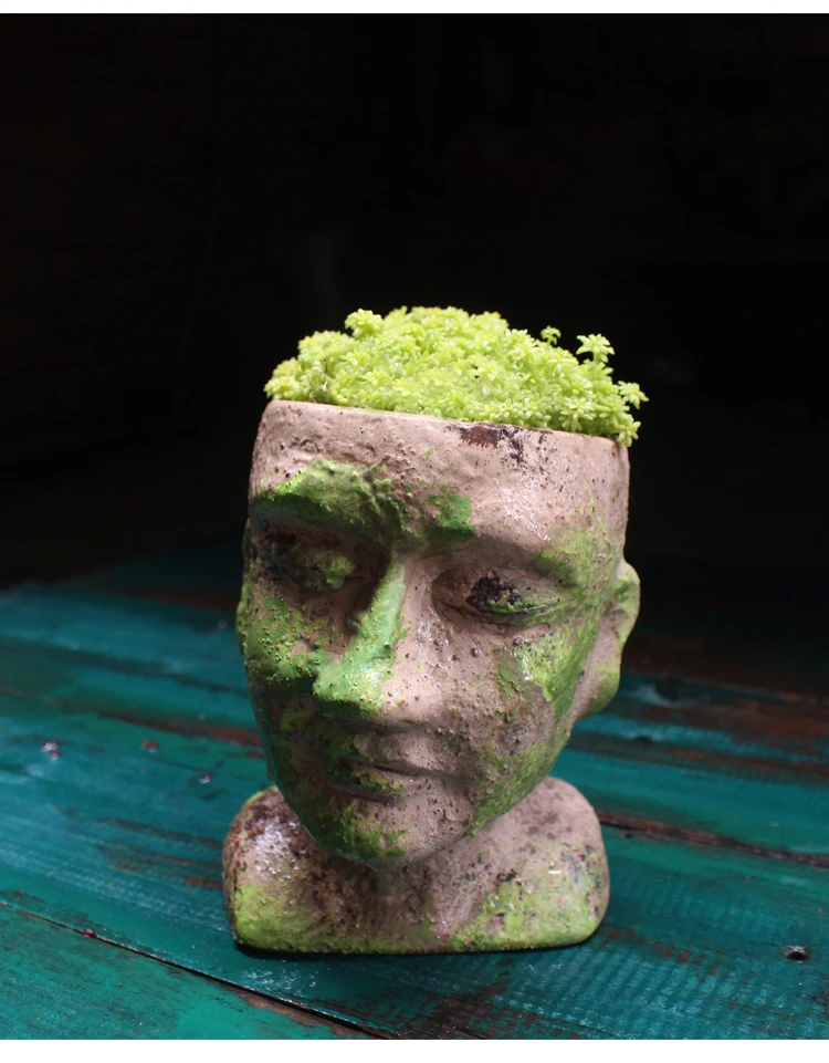 Креативная ваза, украшенная головом, керамическая Цветочная горшочек, состаренный мох, ретро голова человека, домашнее декоративное декоративный цветок, композиция