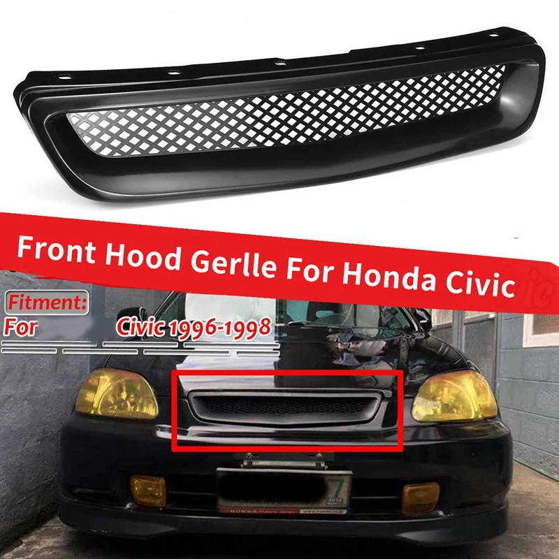 ABS Black Car Front Bumper Hood Grill Grille Cover Trim for Honda Civic EK CX DX EX HX LX Type R 1996 1997 1998 | Автомобили и