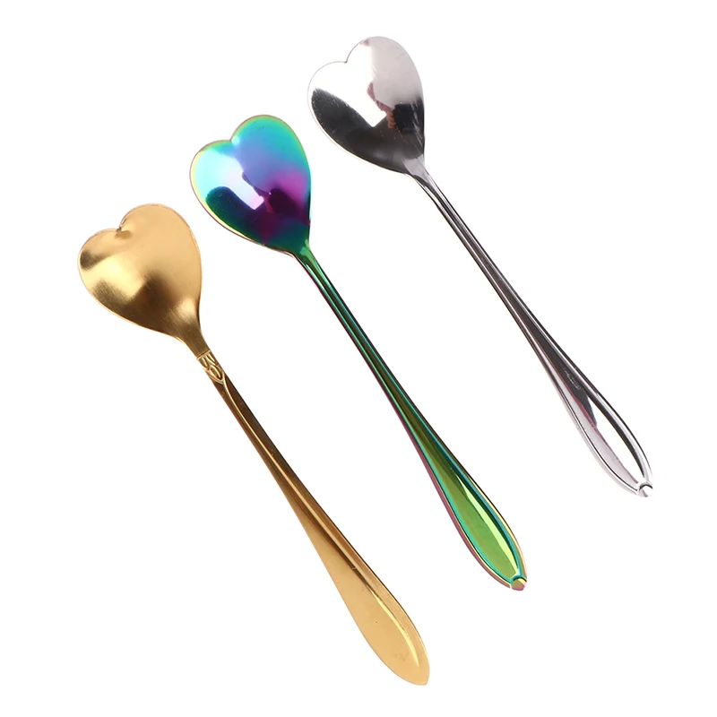 1pcs Stainless Steel Heart Shape Coffee Spoon Dessert Sugar Stirring