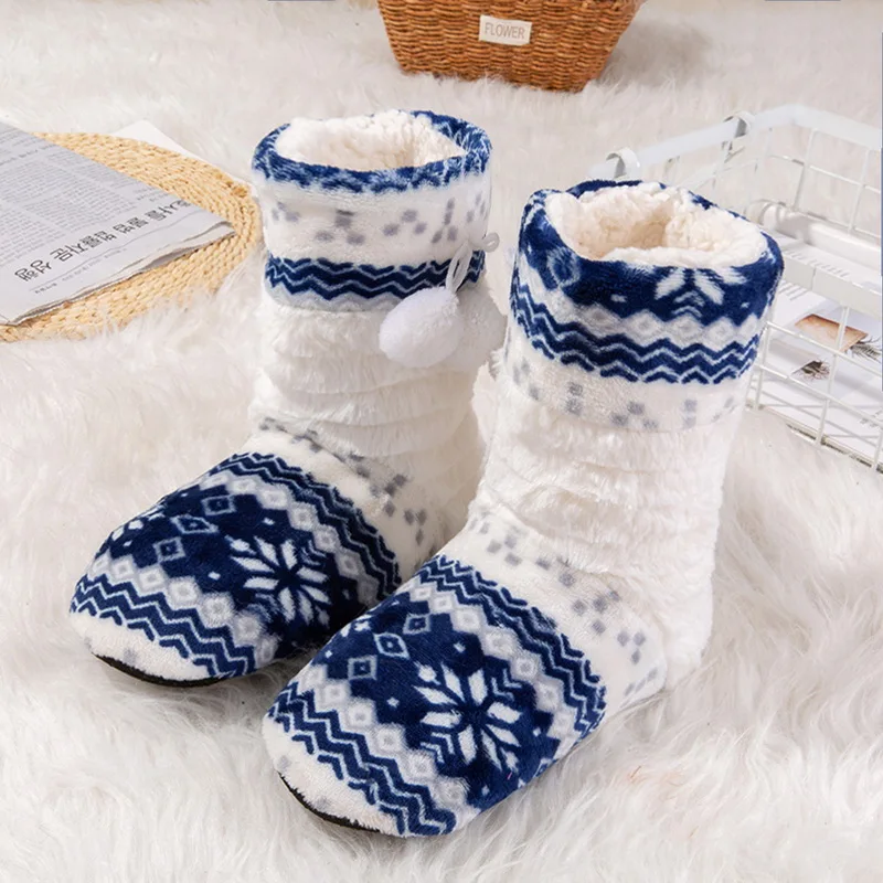 CYSINCOS/зимние женские тапочки; рождественские домашние носки; зимняя обувь; женские меховые тапки из хлопка с плюшевой стелькой - Цвет: Blue