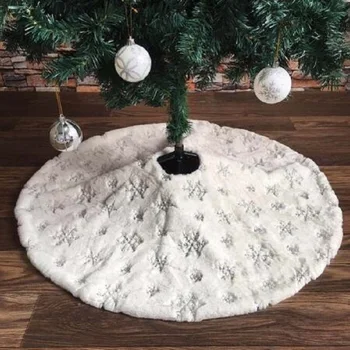 

90/122cm White Flannel Embroidered Snowflake Christmas Tree Skirt Christmas New Year Home Tool Decoration