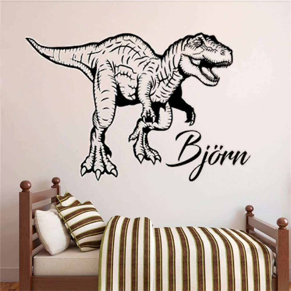 

Personalized Wall Stickers Bedroom Dinosaur T-Rex Custom Name Vinyl Decals Home Nursery Boy Kids Room Decoration Murals DW21518