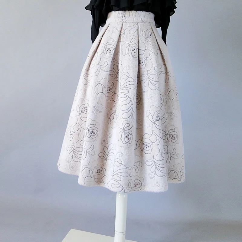 

Fall Winter Women Fashion Elegant Grey Color Middle Long High Waist Umbrella Skirt XHSD-3358