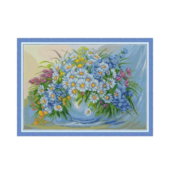 

Joy Sunday Cross Stitch Flowers Daisy 6 11CT Printed Canvas 14CT Counted Cross Stitch Kits for Embroidery Kit DMC DIY Needlework