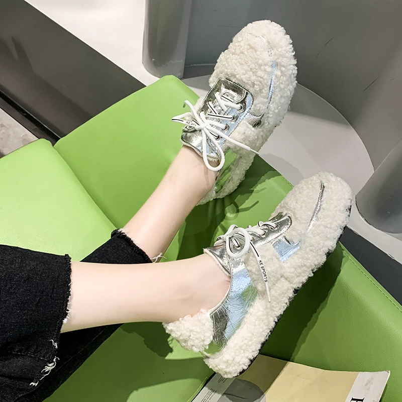 

sapato feminino 2020 women flats flock spring autumn cotton winter comfortable lace-up leisure footwear zapatillas mujer