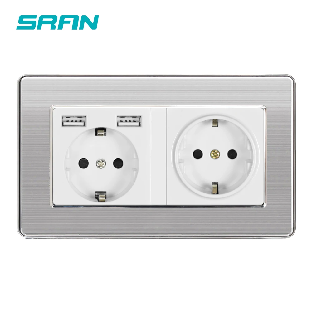 Розетка и розетка с двойным корпусом SRAN EU выходом usb 5v2.1A со скрытым индикатором