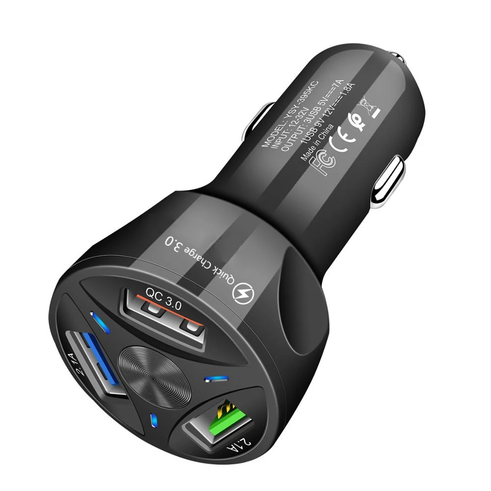 Автомобильное зарядное устройство с 3 портами USB, быстрая зарядка 3,0, быстрое автомобильное зарядное устройство для мобильного телефона samsung, Xiaomi, iphone 11, автомобильное зарядное устройство QC 3,0, зарядное устройство - Тип штекера: Black Car Charger