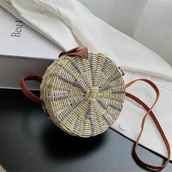 

sen-mai Round Straw Women Bag Summer Small Rattan Bag Ladies Woven Beach Crossbody Bags Circle Bohemia Handbag Bali Multi-style