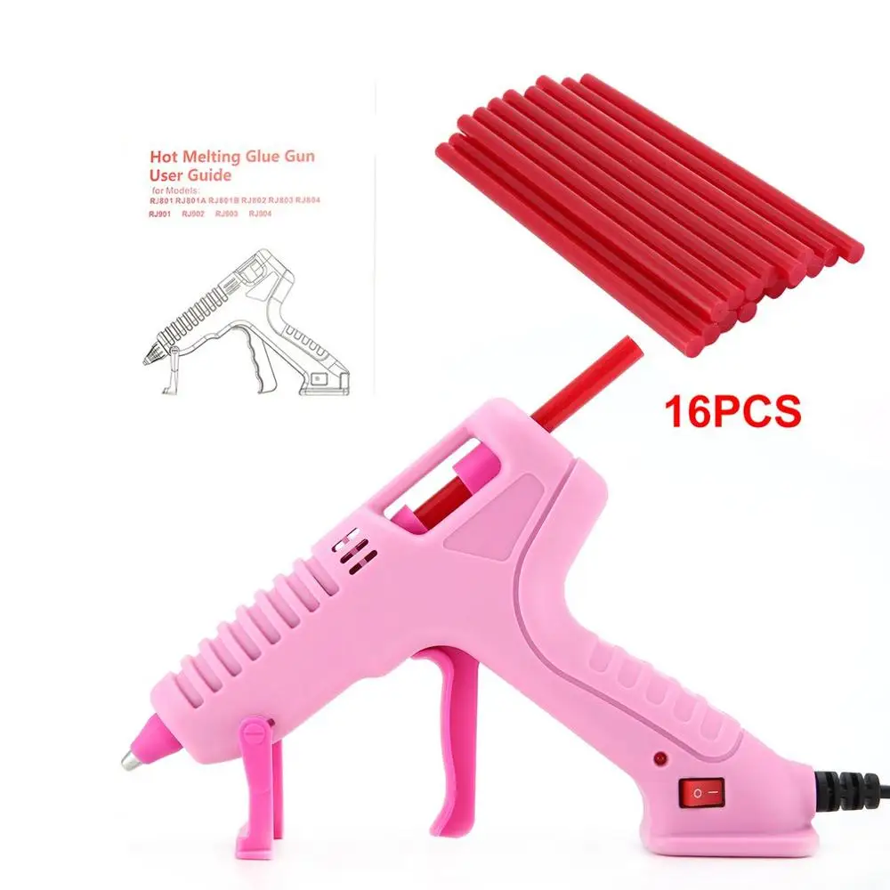RJ801 30 Вт термоплавкий клеевой пистолет с клеевым стержнем для DIY ручной работы, инструменты для ремонта игрушек, электрические термоклеевые пистолеты розового цвета, американский тип - Цвет: 16pcs Red