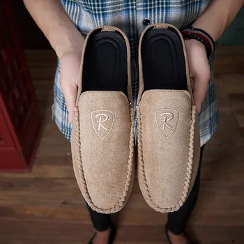 

2020 Summer Men Half slippers Black Gray Youth Fashion Men Shoes Half Drag Flats Shoes Men Slip On Casual Adult Shoe Size 39-44