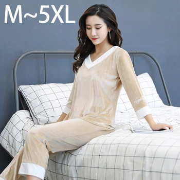 

Plus Size Winter Velvet Women's Pajama Set Warm Pajamas Sleepwear Homewear Thick Pyjamas Suit Sweatshirt Hoodies Home Clothing F