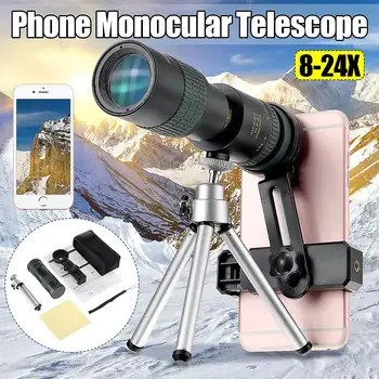 

8-24X HD Zoom Pocket Monoculars Smartphone Optical Lens Outdoor Night Vision Hunting Scope with Tripod and Phone Clip Accessory