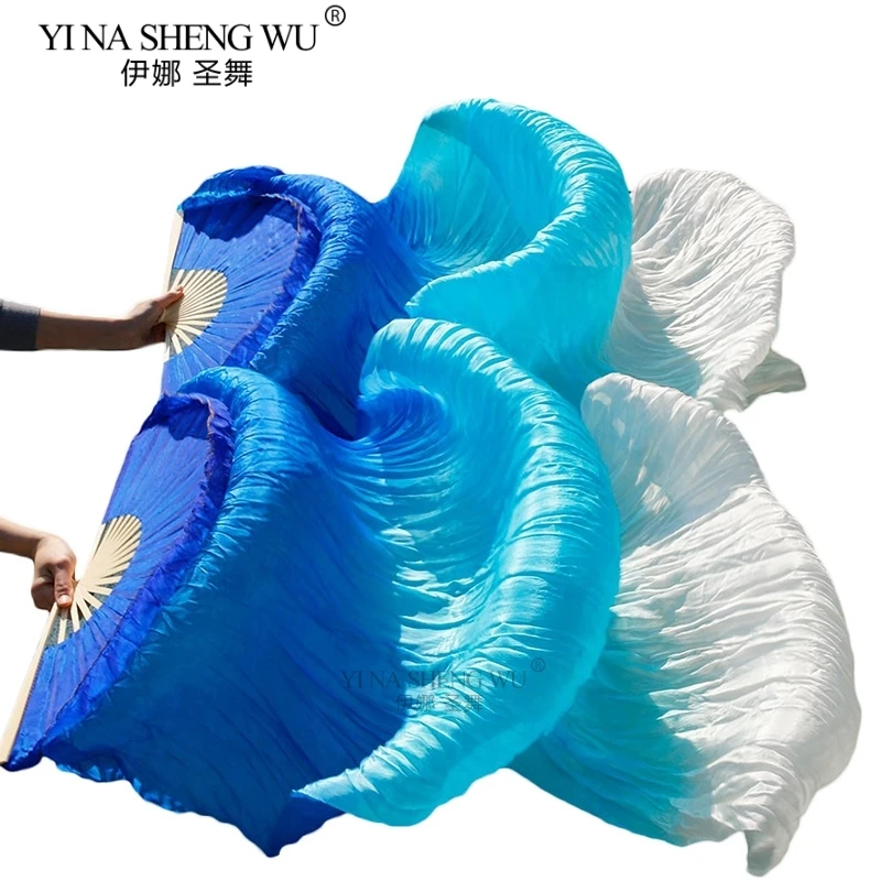 Hot Sell Kid Women Belly Dancing Fan 1 Pair Gradient Color Dancer Practice Long Imitation Silk Fans 150/180x90cm Rayon Silk Fans