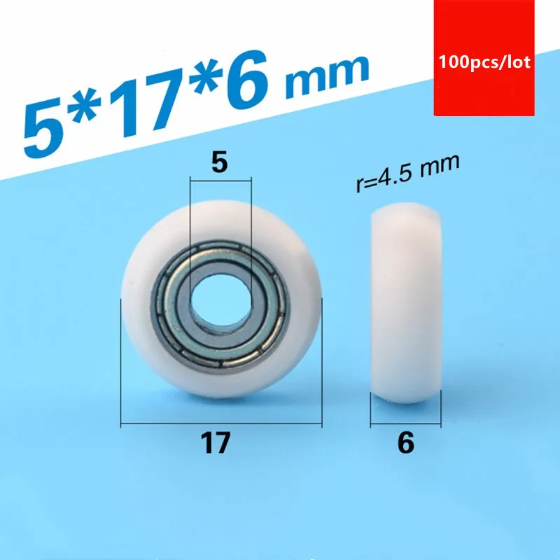 

100pcs sphere arc Plastic coated bearing 695ZZ 5*17*6mm 3D printer POM nylon pulley roller aluminium profile track wheel