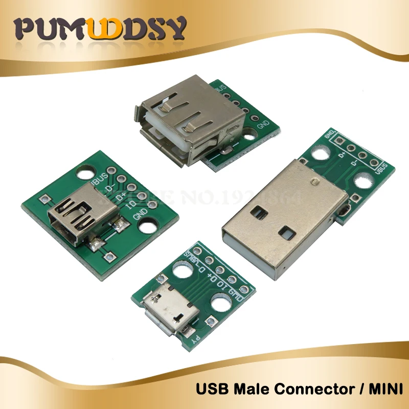 

10PCS USB Male Connector / MINI MICRO USB to DIP Adapter 2.54mm 5pin Female Connector B Type USB2.0 Female PCB Converter