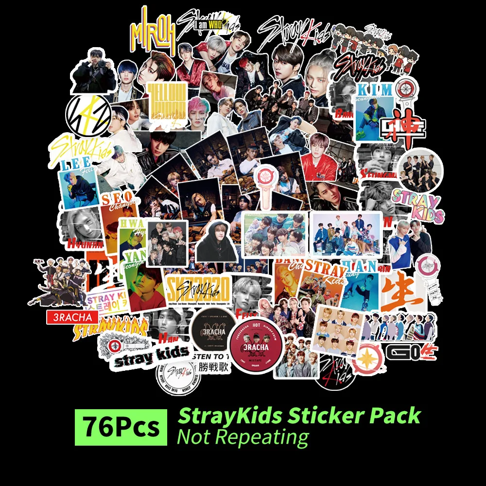 Juego de pegatinas de personajes de Kpop Stray Kids, pegatinas de dibujos animados de k-pop, 76 unidades
