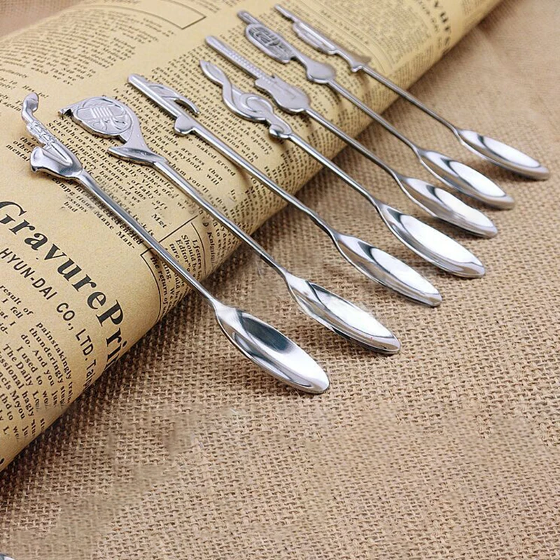 

7pc Stainless Steel Coffee & Tea Spoon Music Symbol Long Handle Creative Spoon Drinking Tools Kitchen Gadget Flatware Tableware