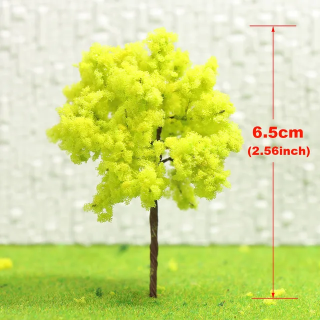 20pcs HO Scale Yellow Green Model Trees 7cm 1:87 Iron Wire Autumn Trees R70