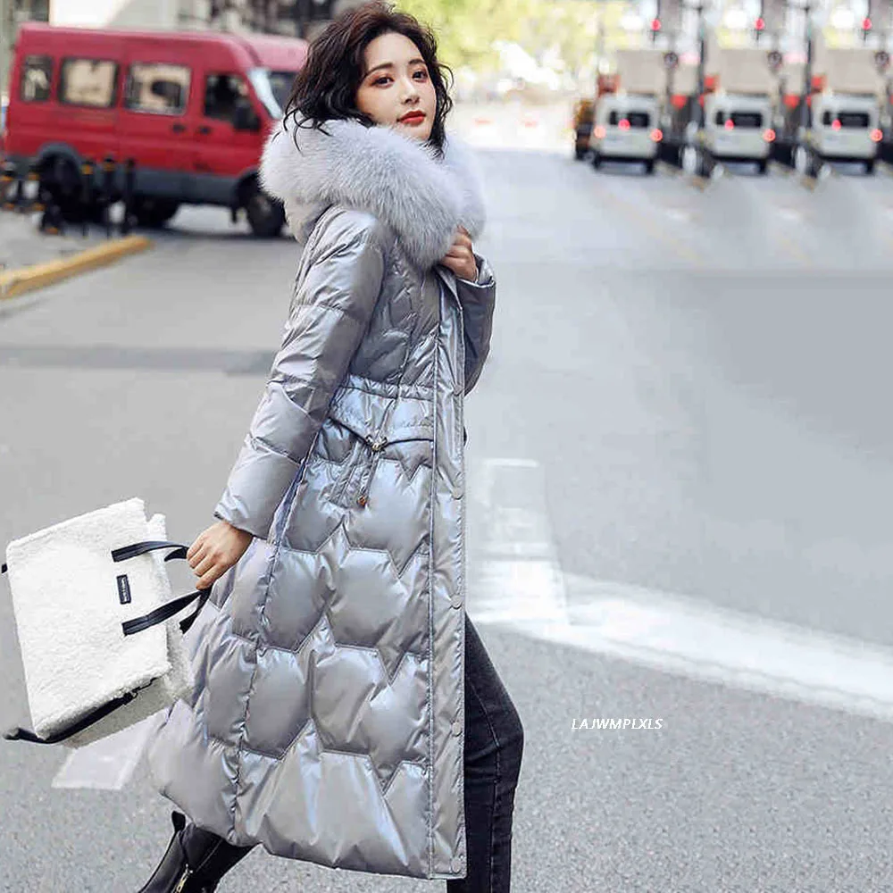 largo de plumón para mujer, parka cálida y brillante con de piel Real, chaqueta de marca a la para invierno -