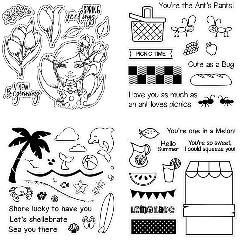 

"hello Summer Day" Sea Animals 4*4 Inch Transparent Silicone Clear Stamp for Scrapbooking Diy Craft Decoration Soft Stamp Photo