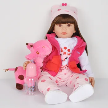 

24inch 60cm Reborn Baby Doll Silicone Bebe Bonecas Lifelike Realistic Alive Baby Menino Christmas Gift Toys Long Hair Giraffe
