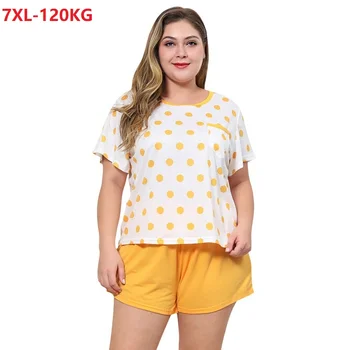 

summer plus size sleepwear women home set short sleeve nightdress loose tops tees and shorts 5XL 7XL 6XL oversize 58 nightdress