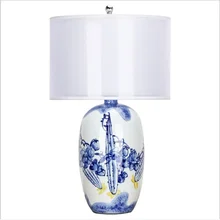 Китайская сине-белая фарфоровая Керамическая Настольная лампа для спальни прикроватная гостиная фойе для кабинета настольная лампа для чтения ночной Светильник 190167