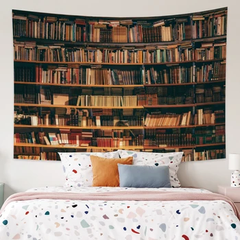 

Laeacco Bookcase Fashion Tapestry Bedroom Home Decor Wall Hanging Carpet Blanket Books Modern Wall Cloth Beach Towel Bohemian