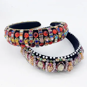 

Handmade Baroque Hair Accessories,Luxurious Pink Crystal Bead Headband, Rhinestones, Women Headbands Crown For Wedding Party