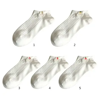 

Korean Style Women Shallow Mouth White Boat Socks Cute Cartoon Fruit Label Patchwork Student Ribbed Cotton Short Hosiery