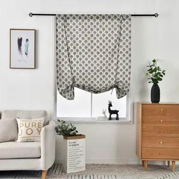 

Small tree printing pull up curtain finished curtain belt curtain shading Roman curtain window curtain living room