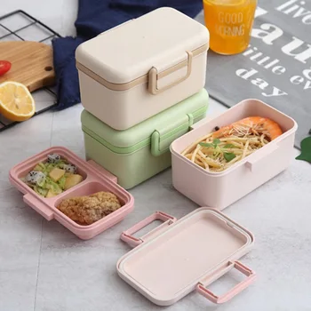 

BPA Free Lunch Box Eco-friendly Material Bamboo Fiber Portable Bento Box Food Storage Container Microwaveble For Picnic