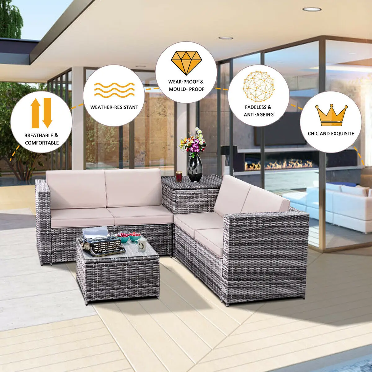 Costway 4 шт патио ротанга набор плетеной мебели диван Loveseat мягкая W/коробка для