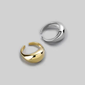 

Smooth Wide Ring Real 925 Sterling Silver Convex Arc Open Ring White Gold Geometric Ring Korea Women Fashion 925 Silver Jewelry