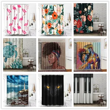 

90/120/150/180CM Polyester Camellia Waterproof Bathroom Curtains Flamingo Nordic Home Decoration Bath Room Shower Decor cortina