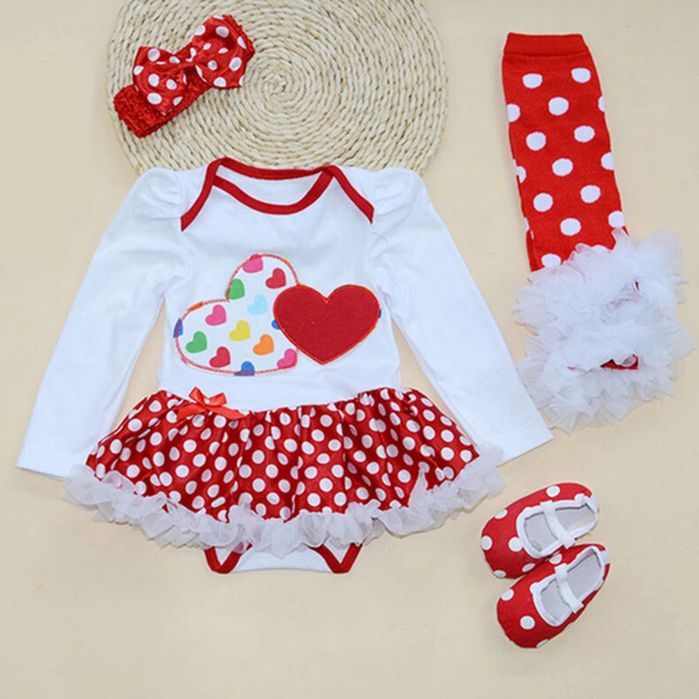 Red Double Love 4Pcs Clothing sets Tutu Romper Roupas De Bebes Menina Infant 0-2T Baby Outfits
