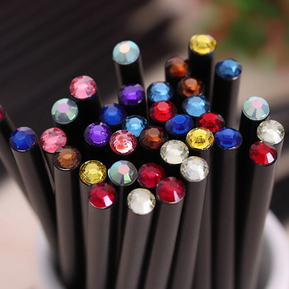 2pcs Cute DIY Kawaii Black Wood Pencil HB Acrylic Diamond Standard Pencil For Drawing Painting Supplies Black Rod pencil