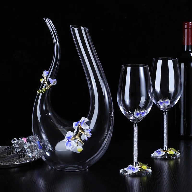 

Enamel Wine Glass Decanters Kit Crystal Glass Goblet Wine Cup Gift