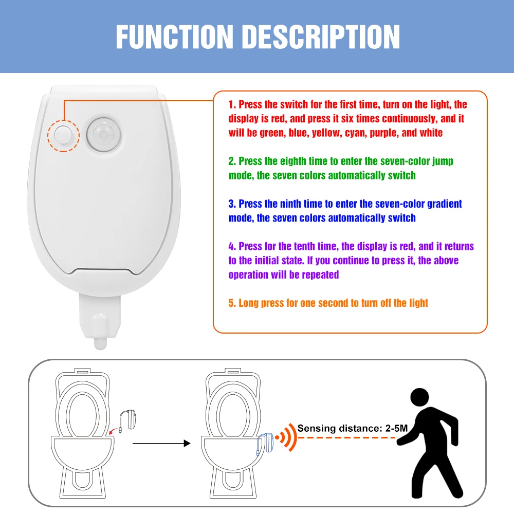 1 Pc Veilleuse De Toilette, Capteur De Mouvement PIR Intelligent, 8/16  Couleurs, LED Salle De Bain Rétro-éclairage Étanche Pour Cuvette De  Toilette WC Salle De Bain Veilleuse - Temu France