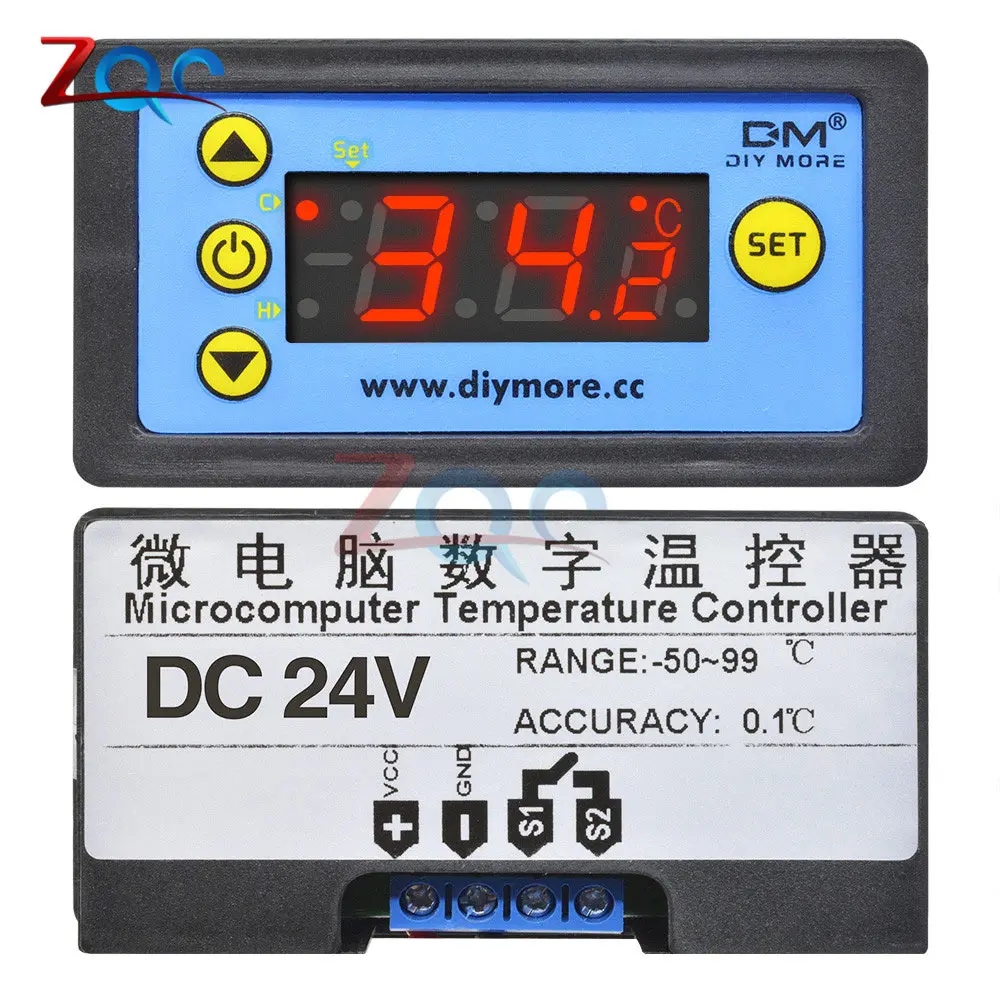 DC 24V AC 110 V-220 V DC 12V 24V светодиодный цифровой микрокомпьютер контроллер температуры термометр управления cooling/heating W/реле задержки NTC - Цвет: DC 24V