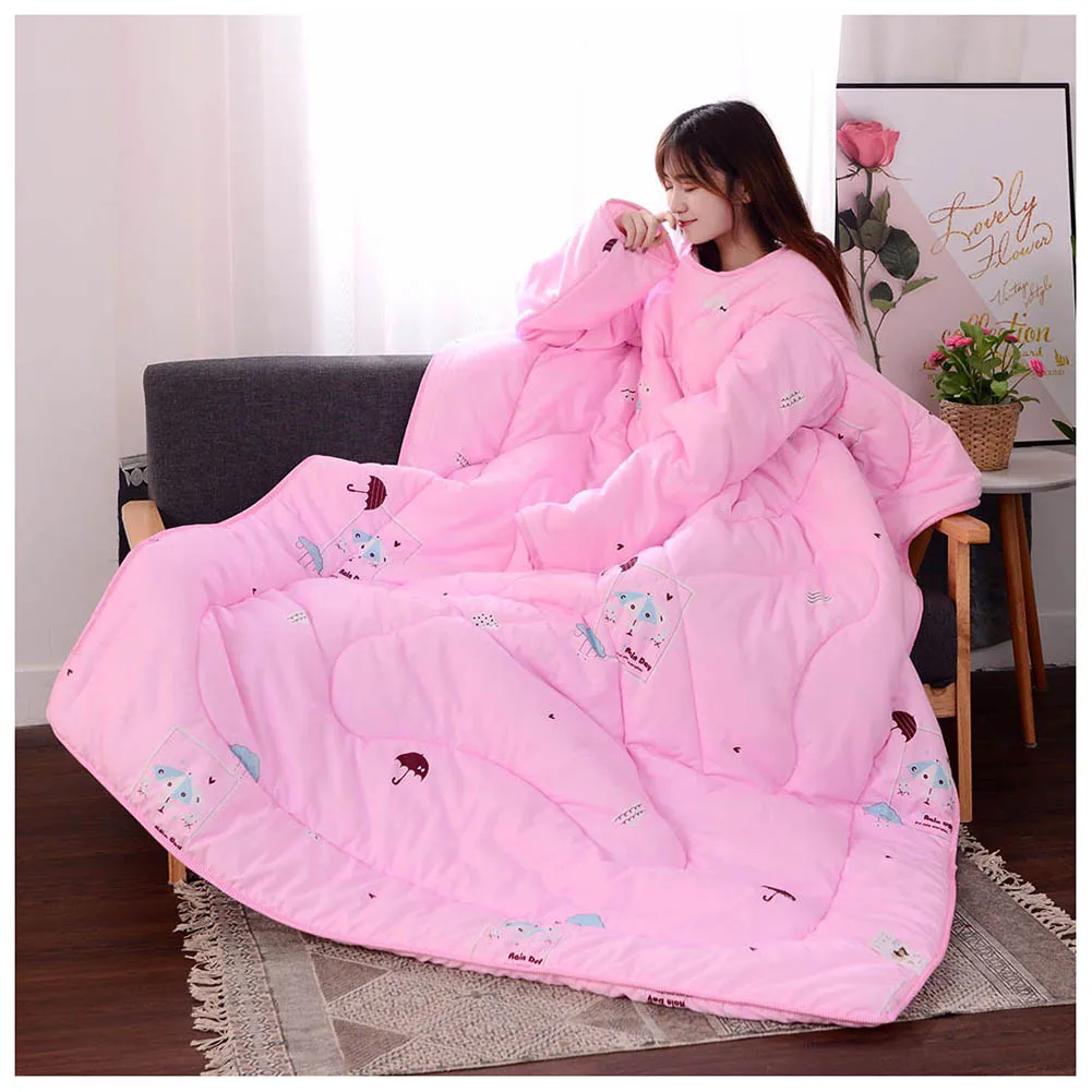 Многофункциональное «ленивое» одеяло с рукавами зимнее теплое утолщенное стираное одеяло TUE88 - Цвет: 120x160cm Pink Small