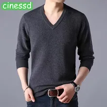 Cinessd высококачественный подлинный шерстяной свитер из овечьей шерсти, толстая одежда высокого класса с v-образным вырезом, теплая рубашка, мужская одежда