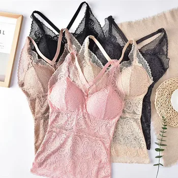 

The New No Trace Sexy Lace With Chest Pad Chest Wrap Suspenders Tank Women Built In Bra Clothing Lingerie