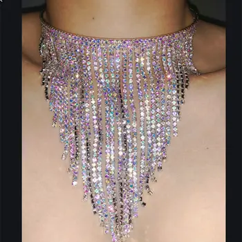 

Stonefans Fashion Rhinestone Long Chain Tassel Choker Necklace for Women Wedding Crystal Statement Necklaces Collar Choker Gift