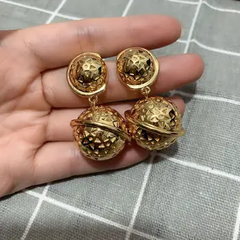 

19 new celi style vintage brass stereo Star Earrings double ball personalized Stud Earrings